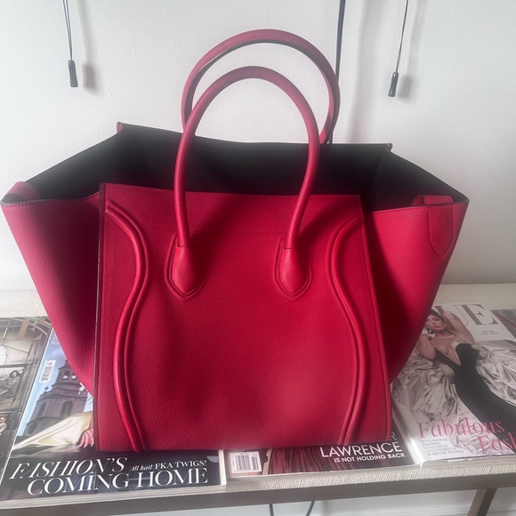 Authentic CELINE Leather Phantom Tote Hand Bag Red - Picture 9 of 12